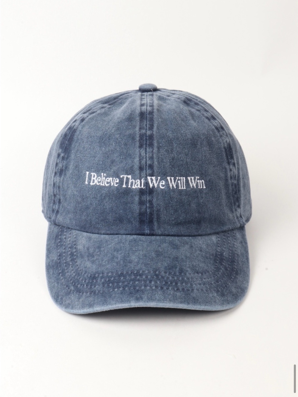 I Believe That We Will Win Embroidered Denim Cap - Blue
